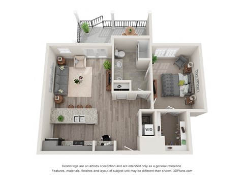 Floor plan for 1 bed, 1 bath, 870 sqft
